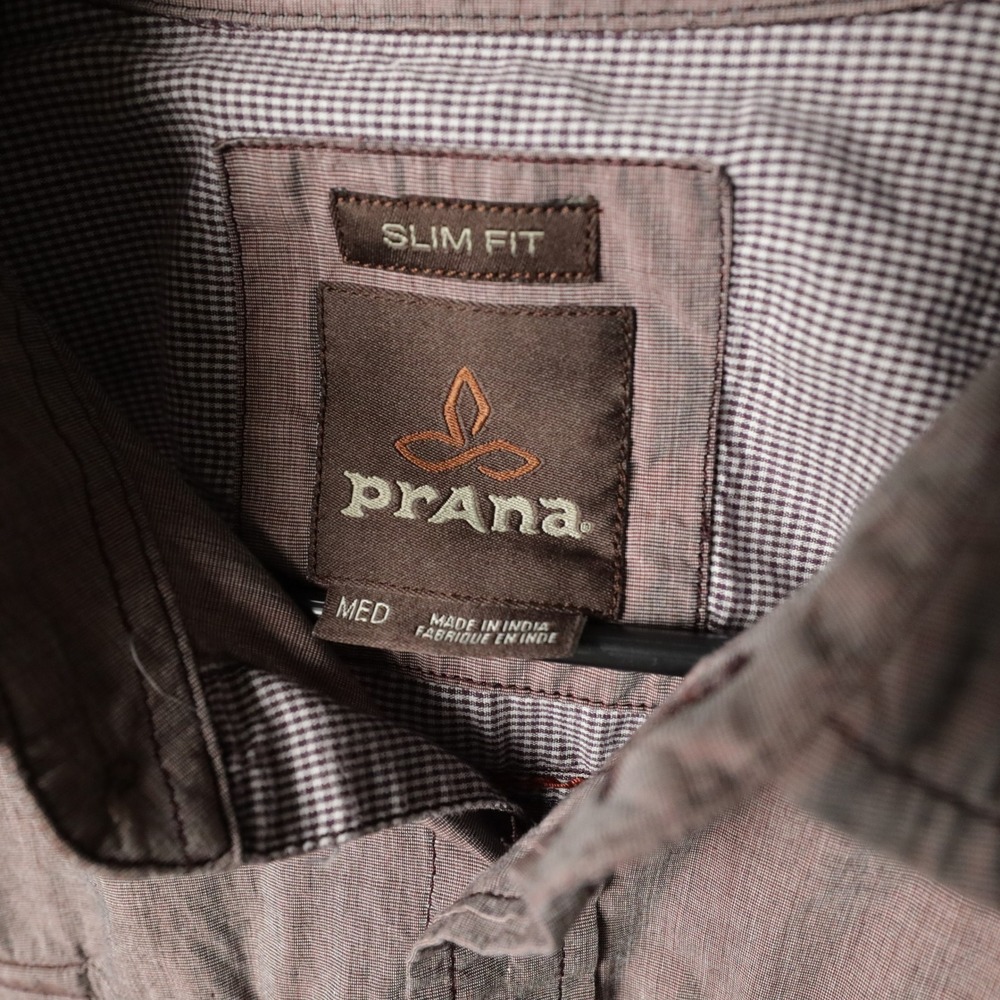Prana Mens Slim Fit Long Sleeve Button Up Shirt Red Brown Medium - Picture 5 of 8